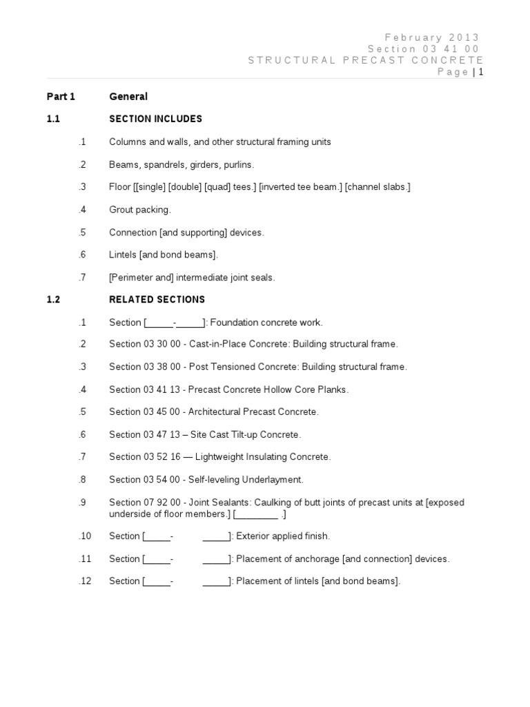 Structural Precast Specifications | PDF | Languages
