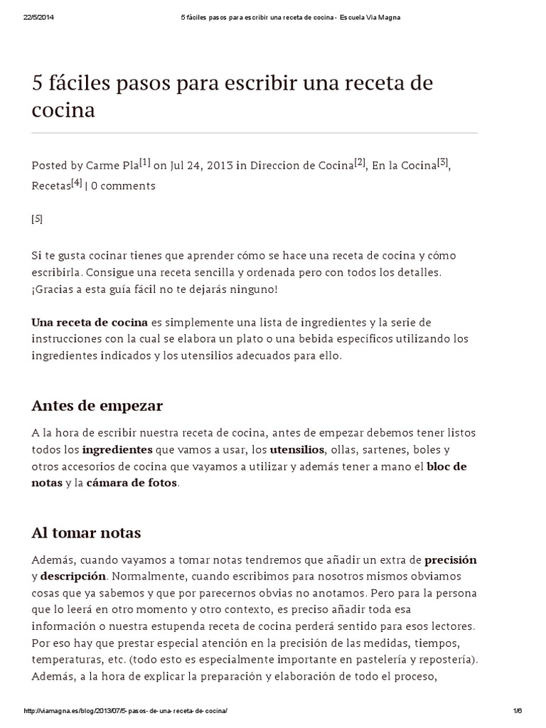 5 Fáciles Pasos para Escribir Una Receta de Cocina - Escuela Via Magna |  PDF | Receta | Fotografía aérea