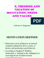 Nature, Theories and Application of Motivation, Needs and Values