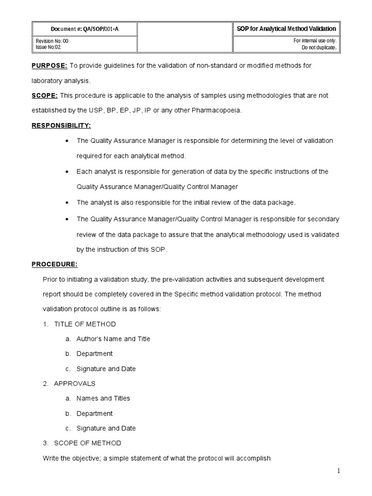 Method Validation Sop Methodology Analysis