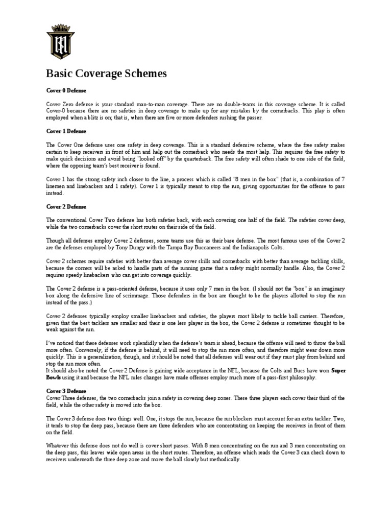 Basic Coverage Schemes | PDF | National Football League Teams | Sports ...