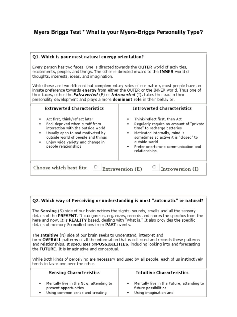 Personality Test | PDF | Personality Type | Extraversion And Introversion