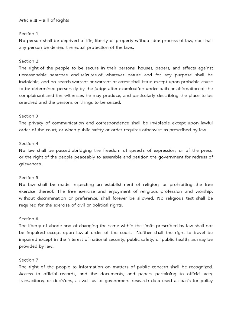 1987 Philippine Constitution: Bill of Rights | PDF | Search And Seizure ...