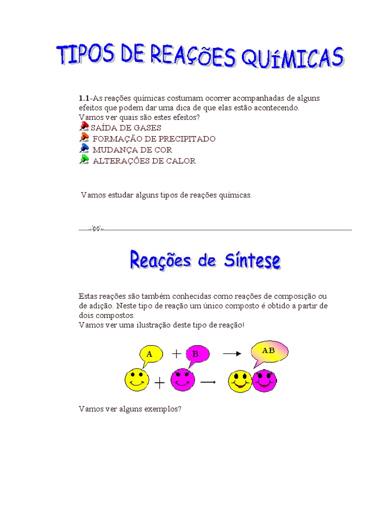 Exemplos De Tipos De Reacoes Quimicas Os 13 Tipos De Reacoes Quimicas