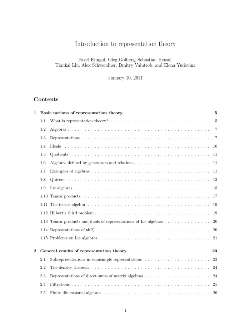 Introduction To Representation Theory | PDF | Representation Theory ...