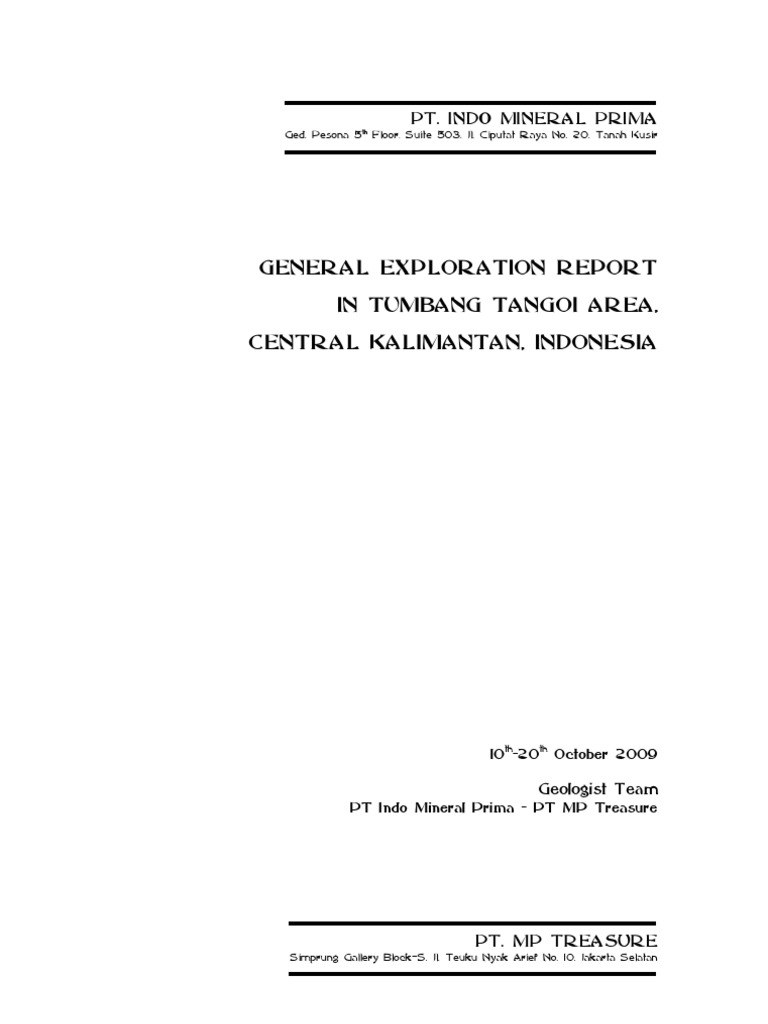 General Exploration Report in Tumbang Tangoi Area, Central Kalimantan ...