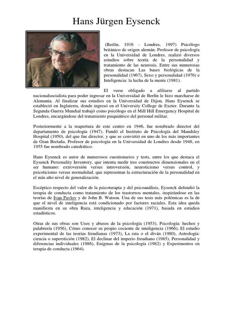 Modelo PEN de Eysenck: Personalidad y Biología | PDF | Ciencias del ...
