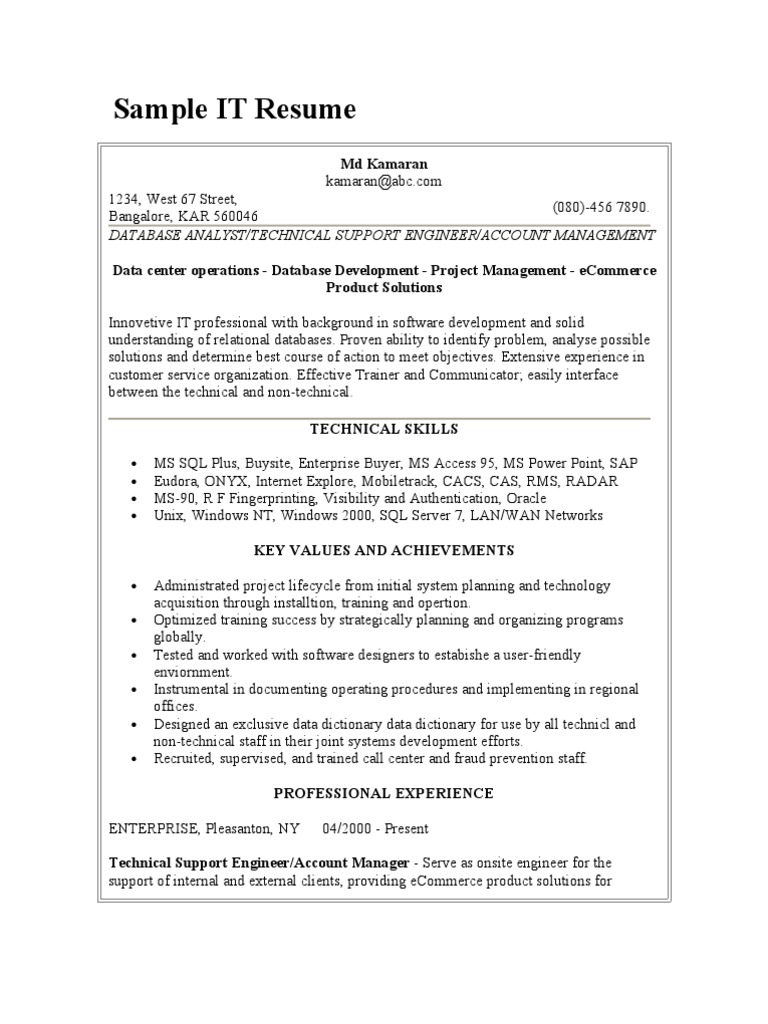 Sample IT Resume | PDF | Oracle Database | Microsoft Access