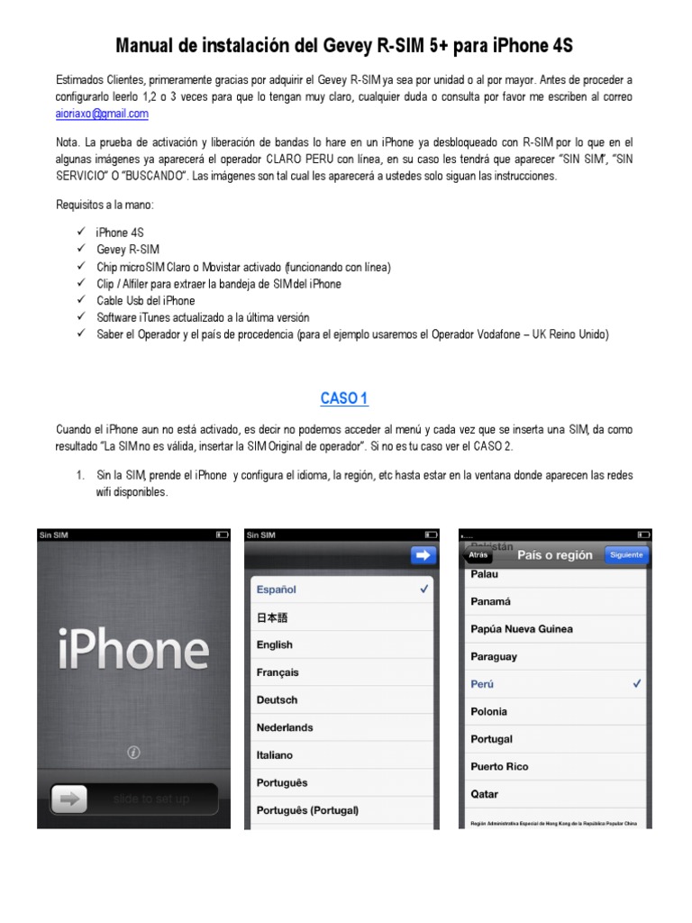 Guía de Configuración R-SIM para iPhone 4S | PDF | Yo telefono | Gsm