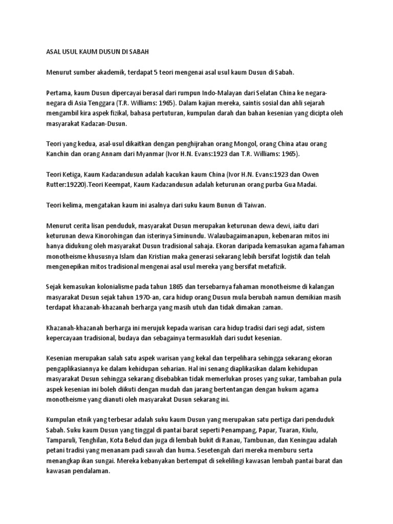 Asal Usul Kaum Dusun Di Sabah Pdf
