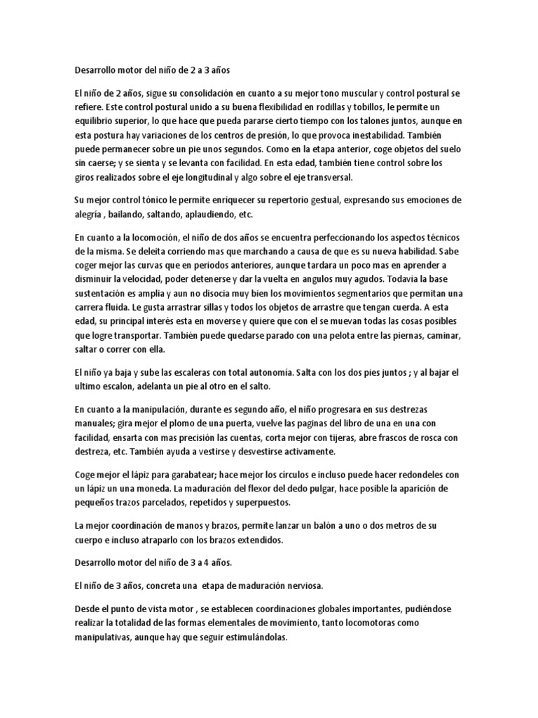 Desarrollo Motor Del Niño de 3 A 4 Años | PDF | Movimiento (física) | Pie