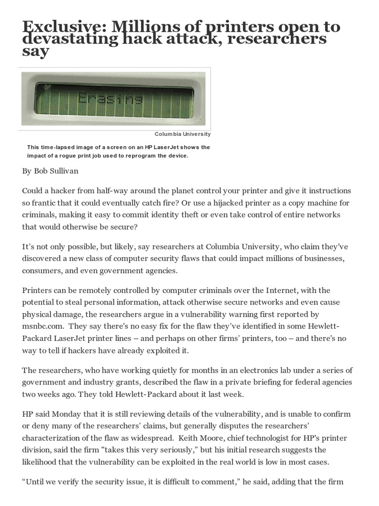 Exclusive Millions of Printers Open To Devastating Hack Attack