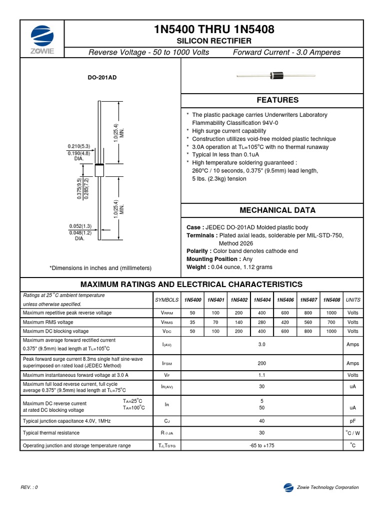 1N5400 THRU 1N5408: Reverse Voltage - 50 To 1000 Volts Forward Current ...