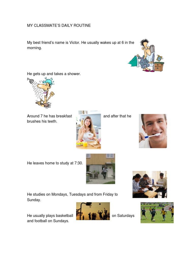 My Classmate Victor's Daily Routine | PDF | Sports & Recreation | Self ...