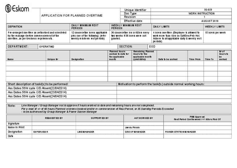 Planned Overtime Application Process | PDF