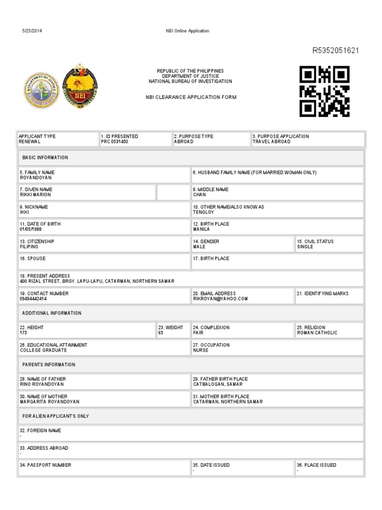 Nbi Clearance Application Form | PDF | Social Science