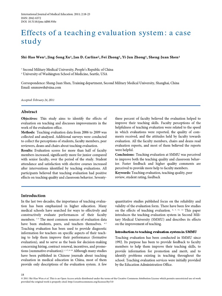 Effects of A Teaching Evaluation System: A Case Study | PDF ...