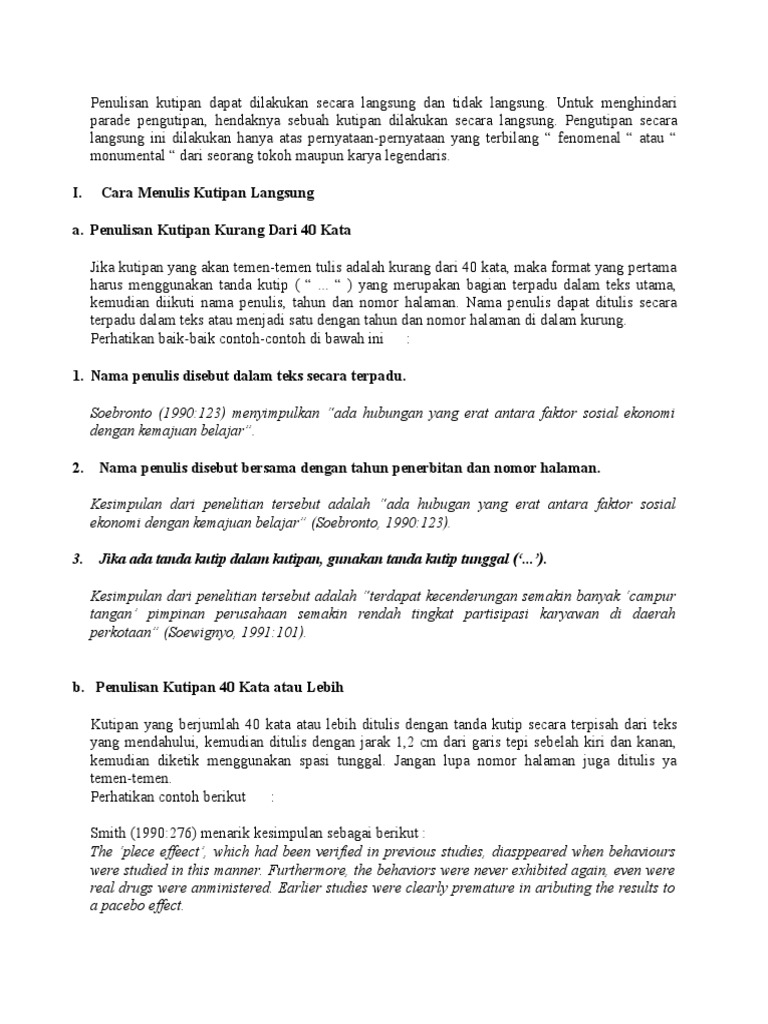 Penulisan Kutipan Secara Langsung Dan Tidak Langsung