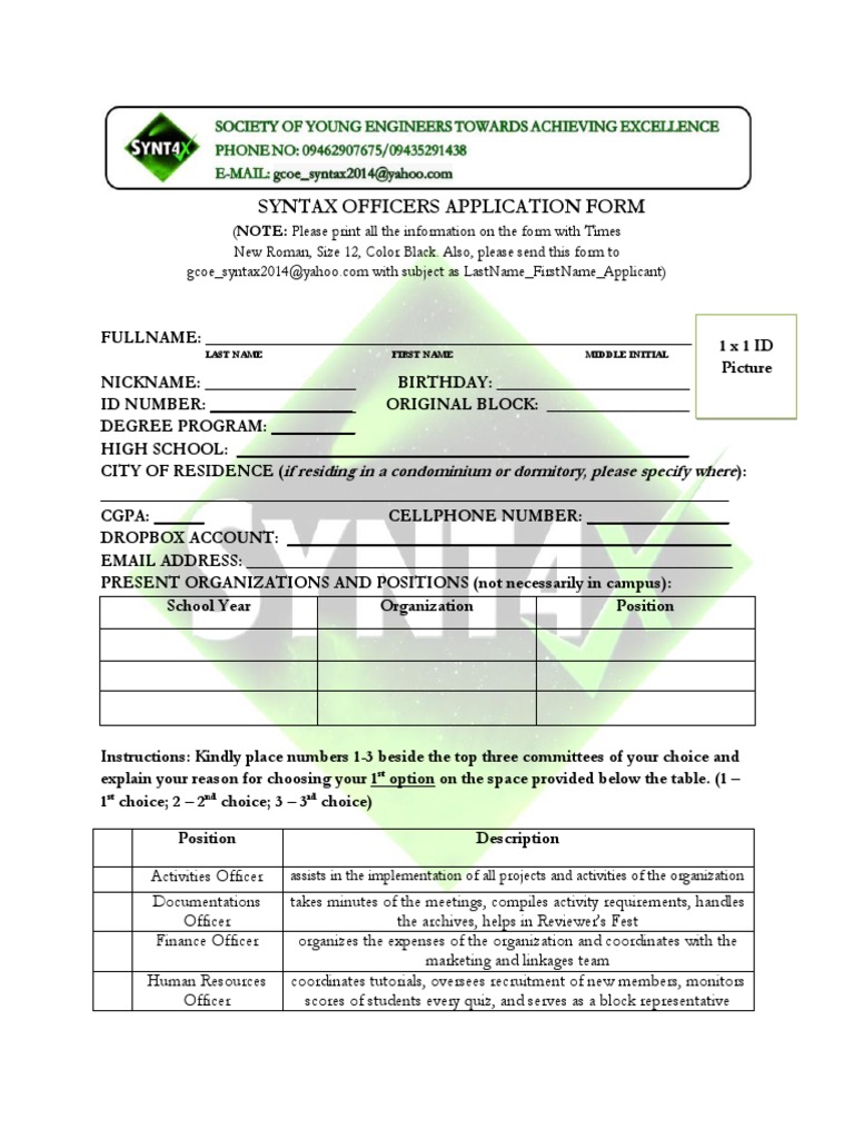 Syntax Officers Application Form | PDF