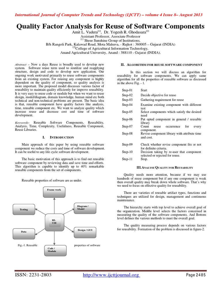Quality Factor Analysis For Reuse of Software Components | PDF ...