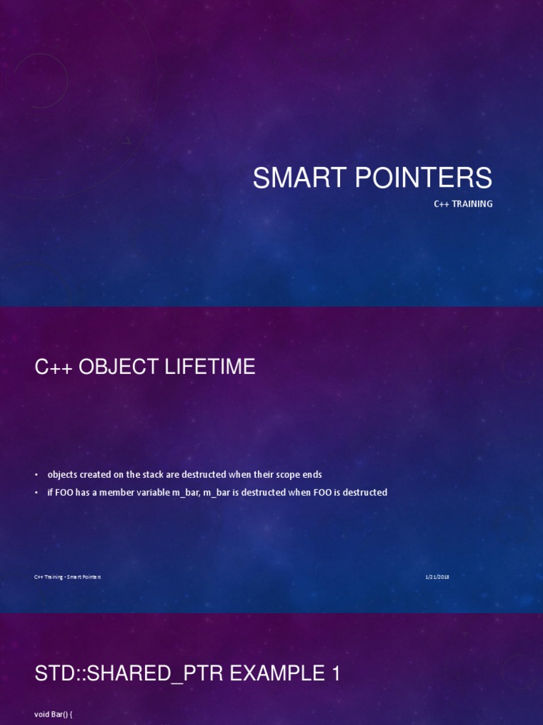 Smart Pointers: C++ Training | PDF | C++ | Pointer (Computer Programming)