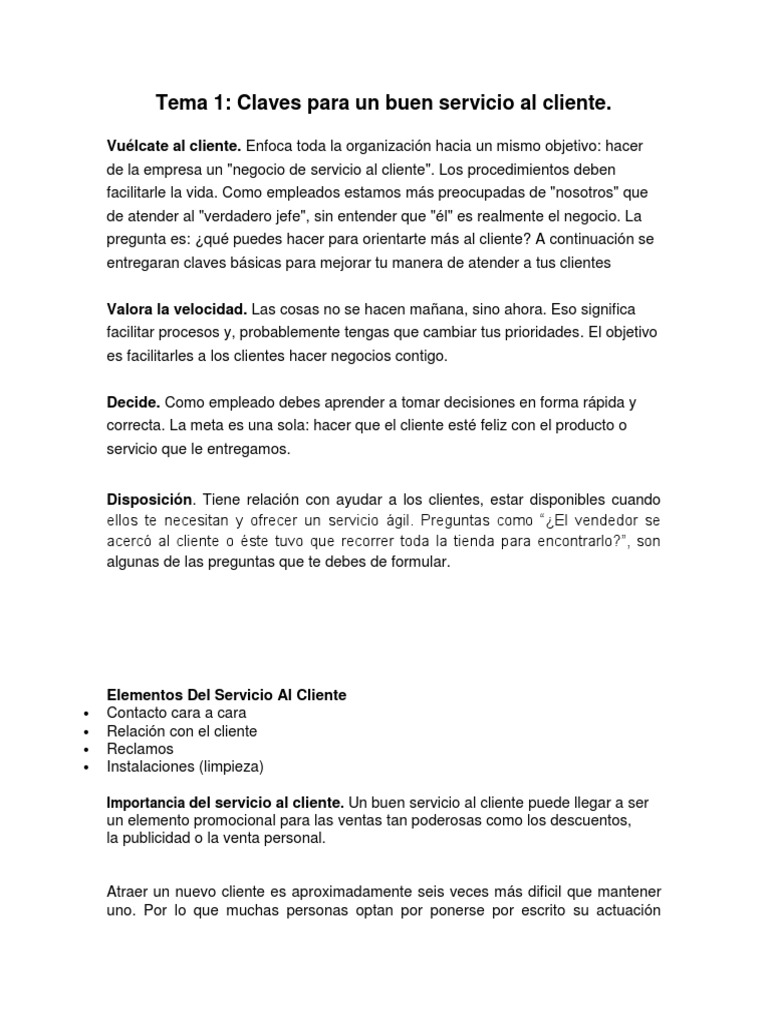 Claves para Mejorar la Atención al Cliente | PDF | Servicio al Cliente ...