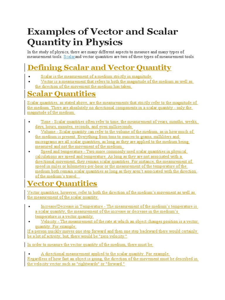 Defining Scalar and Vector Quantities: A Comparison of Scalar and ...
