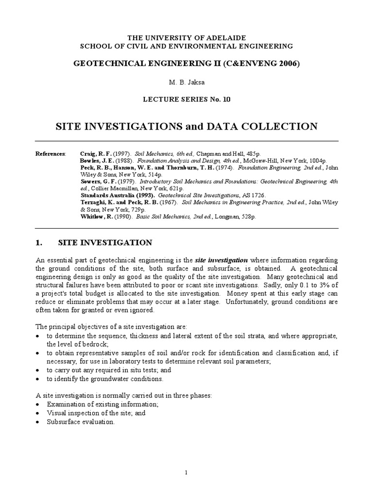 Site Investigations in Geotechnical Engineering | PDF | Infrastructure ...