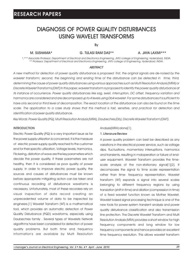 Wavelet Transform for Power Quality Analysis | PDF | Wavelet | Signal ...