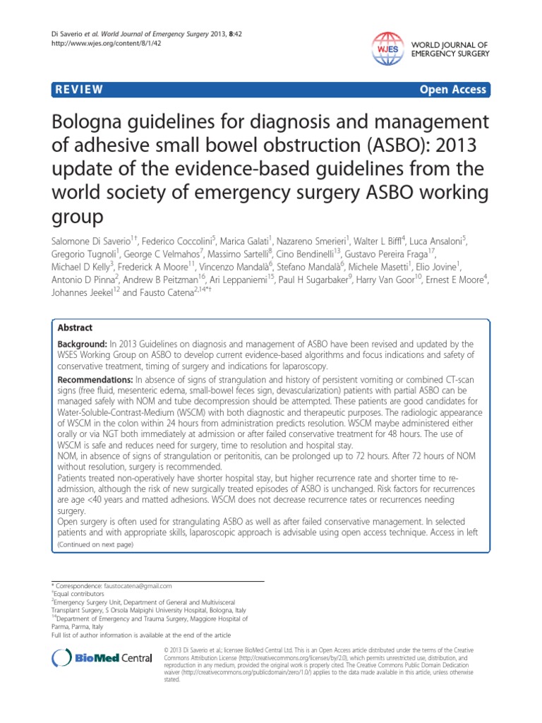 Bologna Guidelines For Diagnosis and Management of Adhesive Small Bowel ...