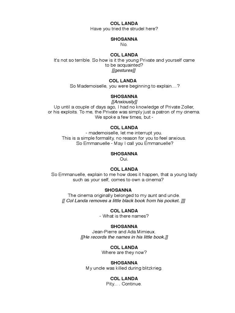 Inglourious Basterds Script Entertainment Cinema
