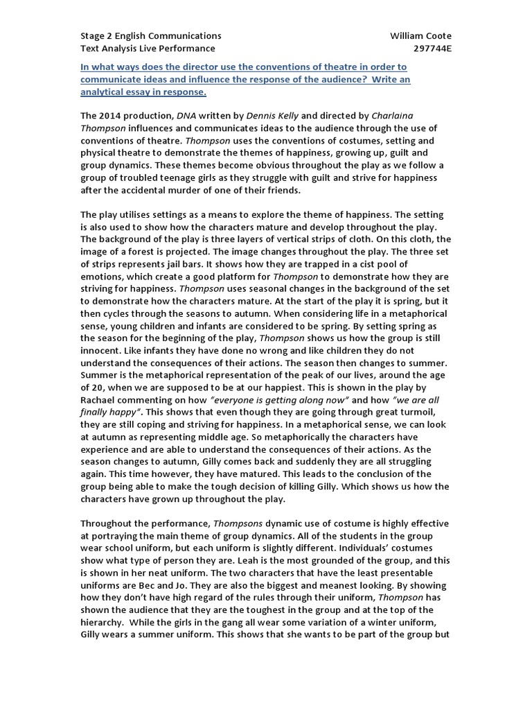 Analysis of DNA by Dennis Kelly | PDF | Theatre