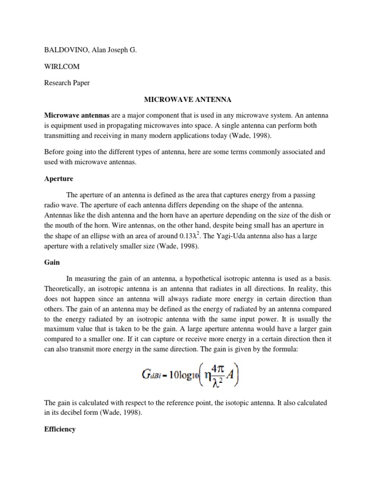 MICROWAVE ANTENNAS, WAVEGUIDES and CAVITY RESONATOR PDF Antenna