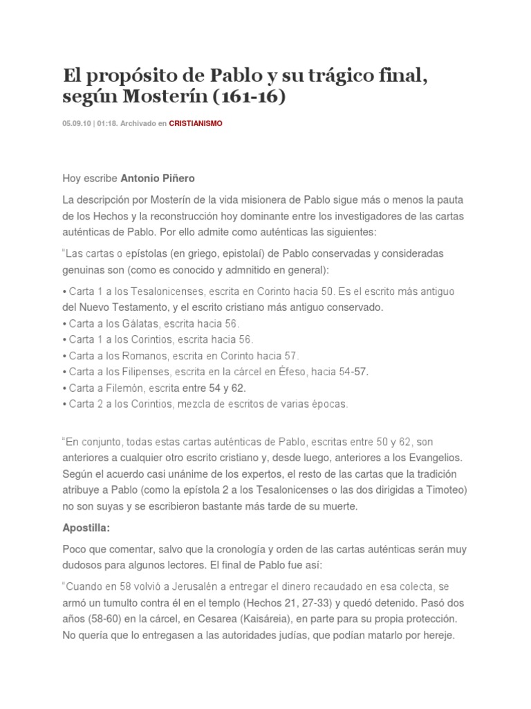 Vida y muerte de Pablo: análisis crítico | PDF | Pablo el apóstol ...