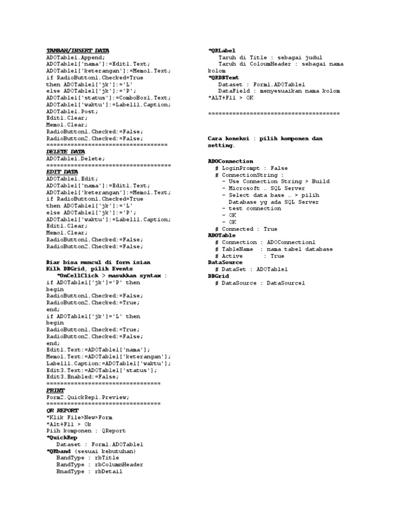 Data Management in ADO with Delphi | PDF