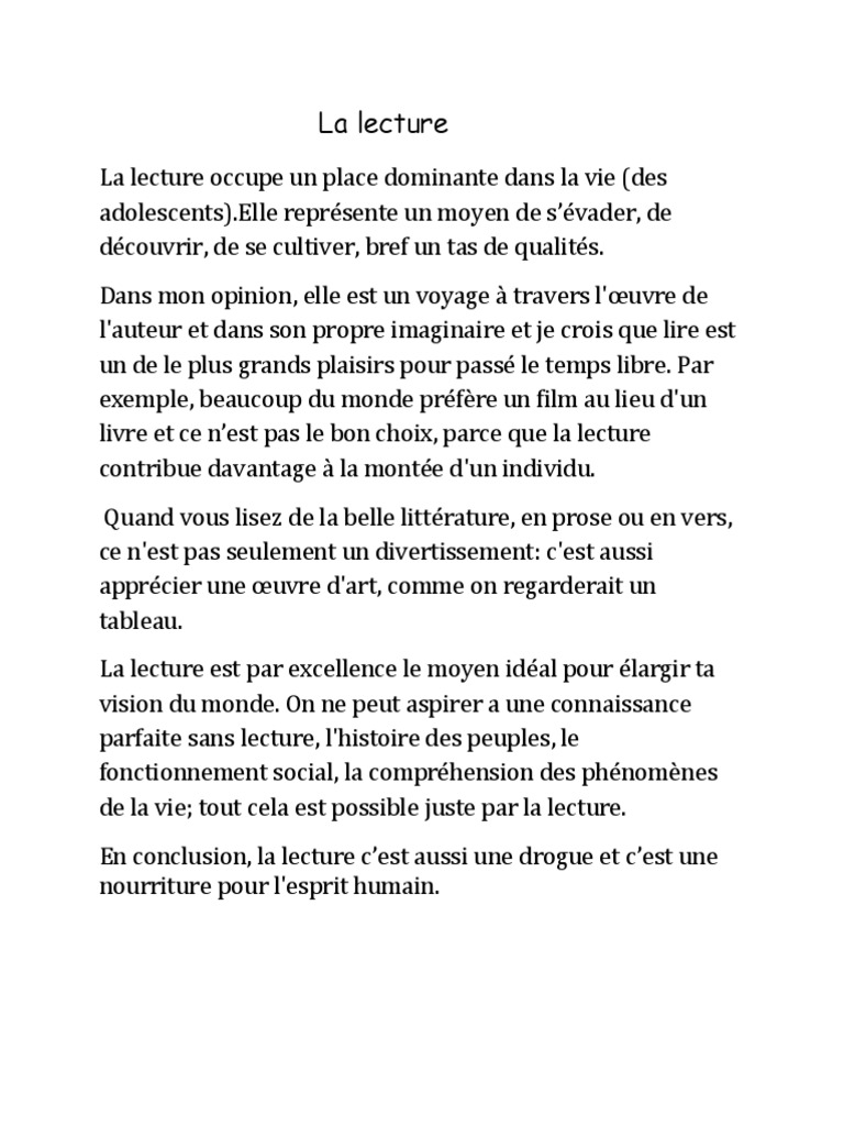 Importance et plaisir de la lecture | PDF