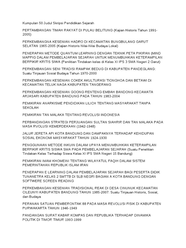 Kumpulan 50 Judul Skripsi Sejarah