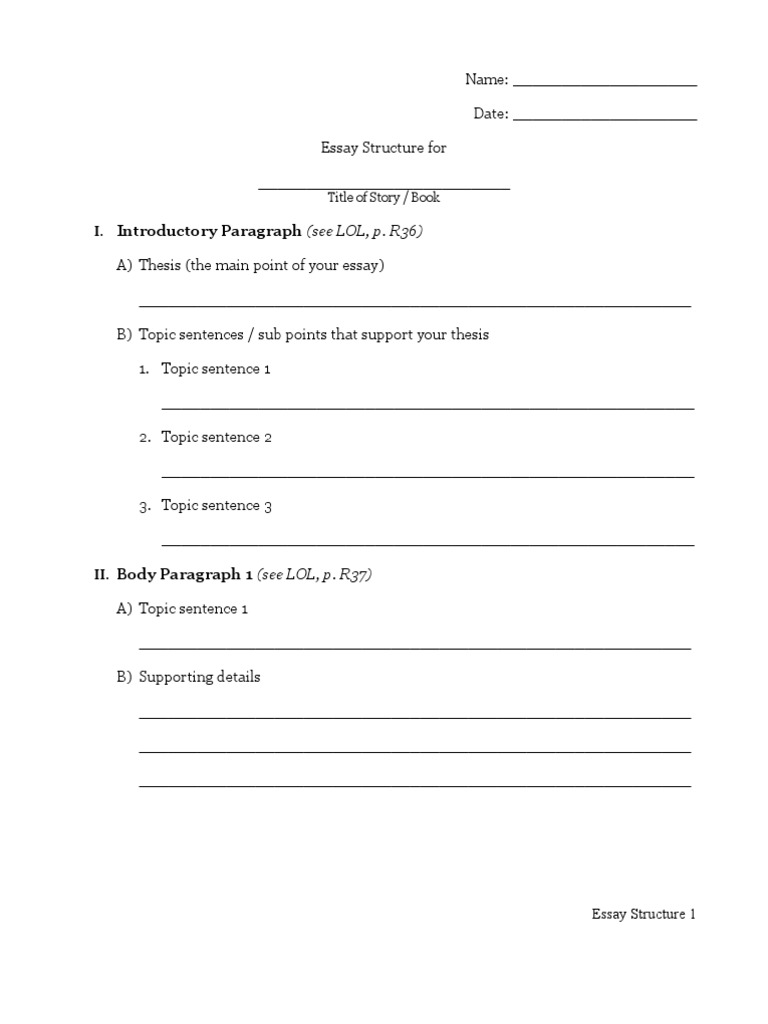 structure of an essay worksheet