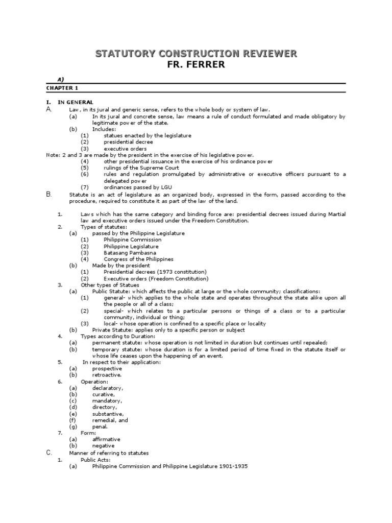 35289042 Statutory Construction Reviewer Statutory Interpretation