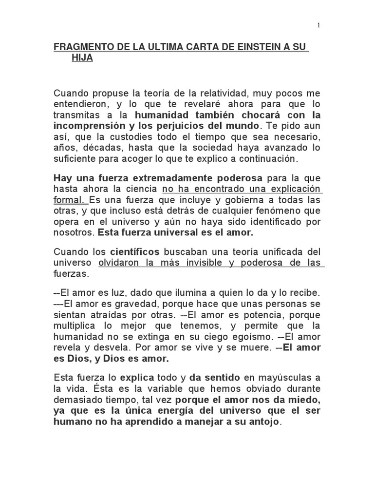 Carta de Einstein a Su Hija Albert Einstein Universo