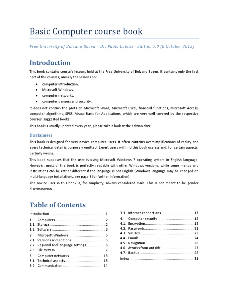 Basic Computer Course Book: Free University of Bolzano Bozen - Dr ...