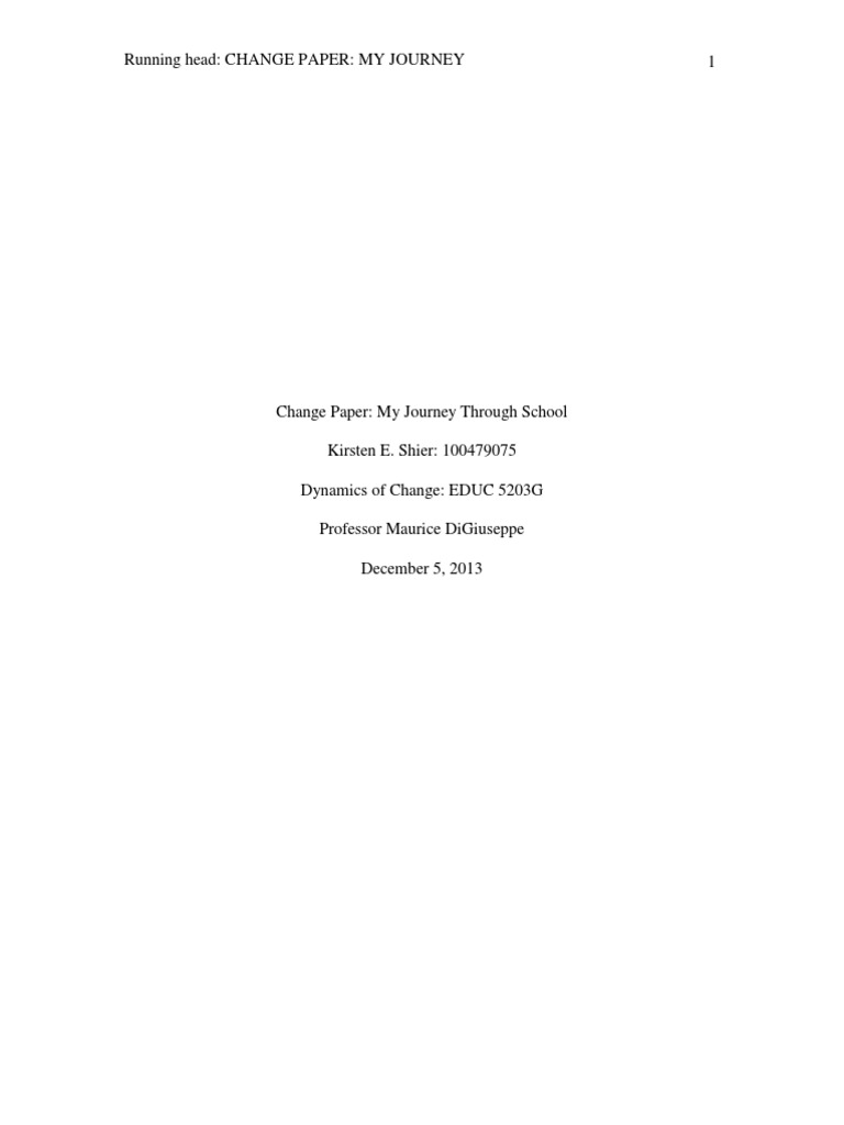 Kirsten Shier Changestory Paper | PDF | Homework | Friendship
