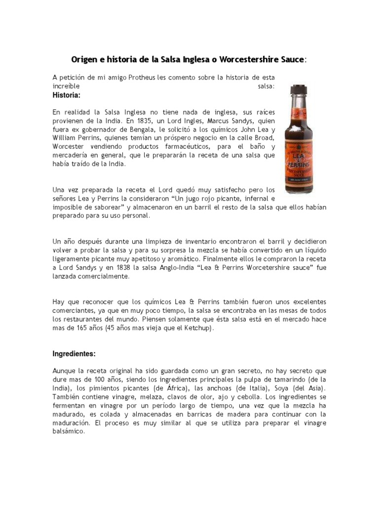 Origen e Historia de La Salsa Inglesa o Worcestershire Sauce PDF Curry Cocina occidental