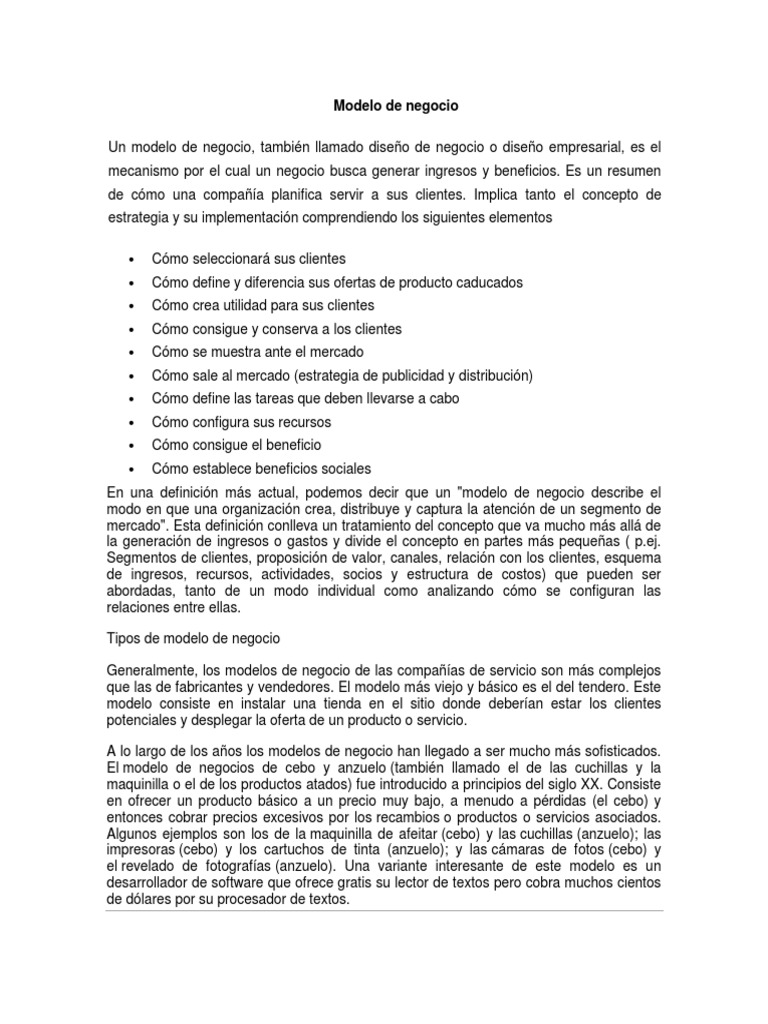 Tipos y Estrategias de Modelos de Negocio | PDF | Modelo de negocio ...