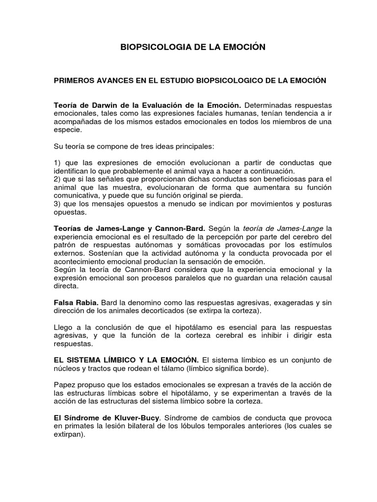 Biopsicologia de La Emoción | PDF | Las emociones | Estrés (biología)
