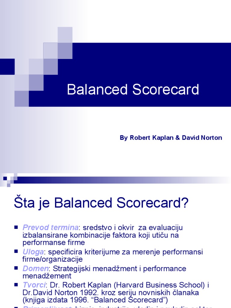 Kaplan & Norton Balanced Scorecard Overview | PDF