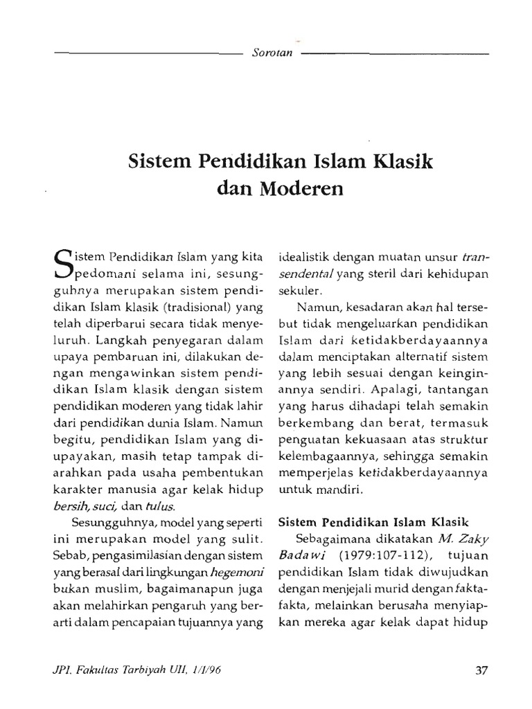 Sistem Pendidikan Islam Klasik Dan Modern | PDF