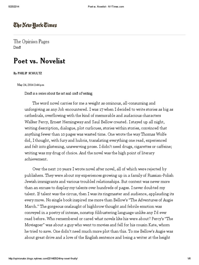 Poet vs. Novelist PDF The New York Times Poetry