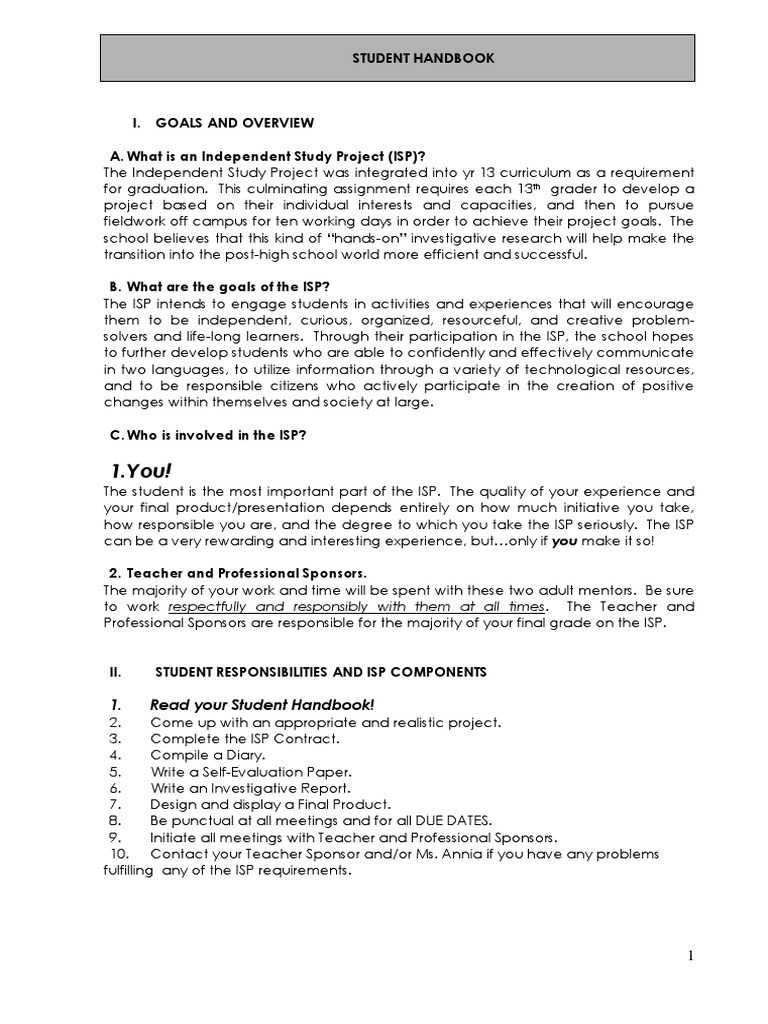 ISP Student Handbook 2014 | PDF | Field Research | Educational Assessment