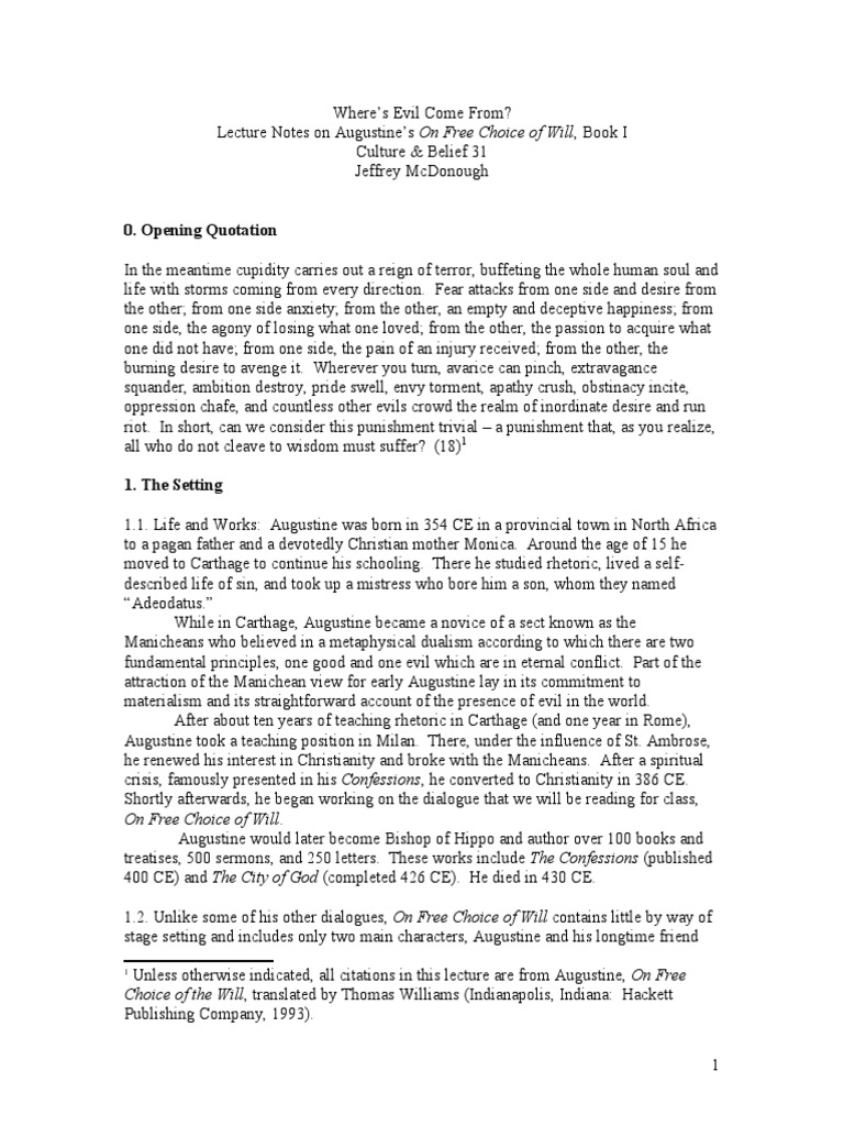 02 - Augustine - Free Choice of Will - Part I | PDF | Nature | Religion ...